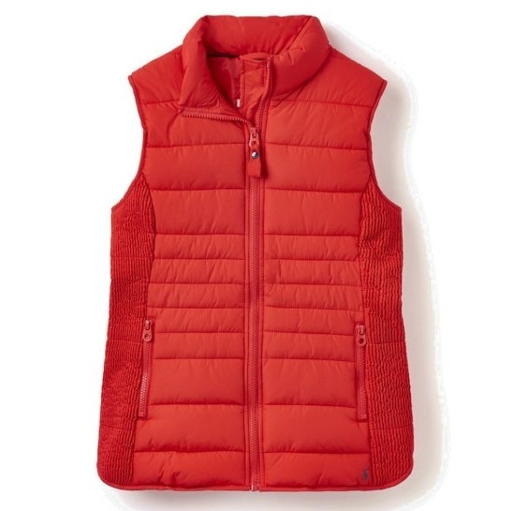 Joules Red Fallow Quilted Gilet Puffer Vest Smocked Sides Womens Sz US 16 UK 20